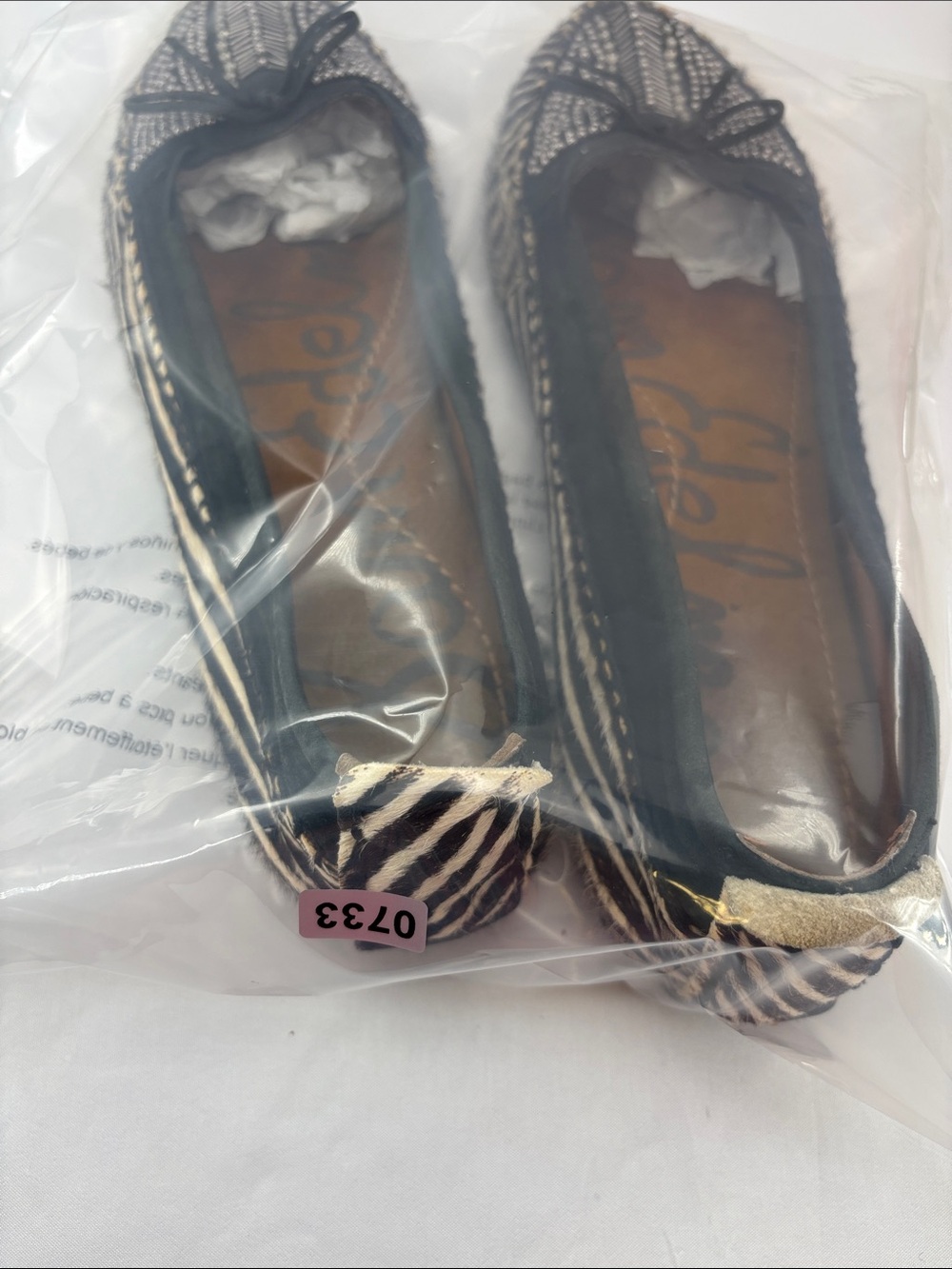 Sam Edelman Womens 8.5 Black & Cream Zebra-Print Studded Ballet Flats #733 - Picture 15 of 15